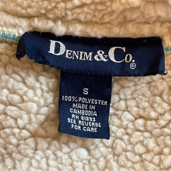 Denim & Co Turquoise Fleece Jacket Sherpa Collar Cozy Casual Button Front - Picture 2 of 16